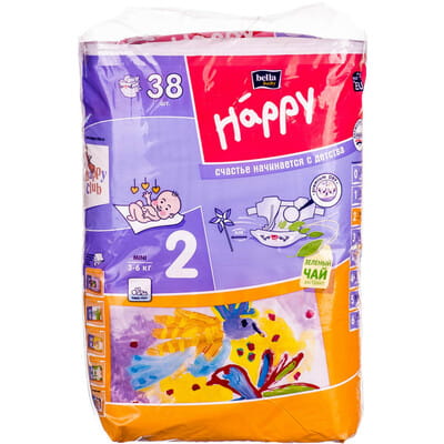 Підгузники для дітей BELLA (Бела) Happy Baby Mini 2 (Хепі Бебі міні) від 3 до 6 кг 38 шт