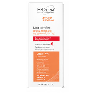 Емульсія для обличчя та тіла H-DERM Health Derm Laboratory (Хелс Дерм Лабораторі) ніжна Lipo Comfort з серії Atopic Program 400 мл