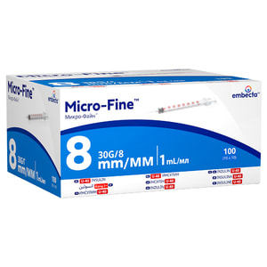 Шприц 1 мл инсулиновый с интегрированной (несъемной) иглой U-40 Embecta Micro-Fine (Микро Файн) 30G (0,30 x 8,0 мм) 1 шт