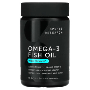 Рыбий жир Омега-3 SPORTS RESEARCH (Спортс Ресеарч) Omega-3 Fish Oil Triple Strength 1250 mg капсулы флакон 90 шт
