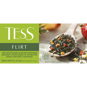 Чай зелений TESS (Тесс) Flirt китайський байховий листовий з полуницею та ароматом білого персика і полуниці в фільтр-пакетах по 1,5 г 25 шт