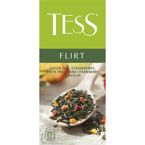 Чай зелений TESS (Тесс) Flirt китайський байховий листовий з полуницею та ароматом білого персика і полуниці в фільтр-пакетах по 1,5 г 25 шт