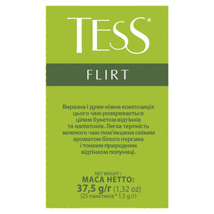 Чай зелений TESS (Тесс) Flirt китайський байховий листовий з полуницею та ароматом білого персика і полуниці в фільтр-пакетах по 1,5 г 25 шт