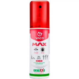 Спрей від комарів, кліщів та мошок VACO (Вако) MAX (Макс) DEET 30% репелентний з пантенолом 80 мл