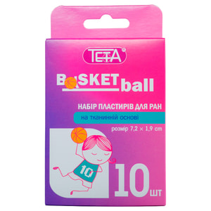 Пластырь бактерицидный Teta (Тета) набор для ран Basketball на тканевой основе размер 1,9 см х 7,2 см 10 шт