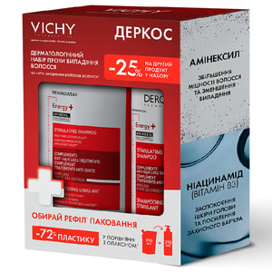 Набір VICHY (Віши) Деркос Шампунь для волосся  Енерджі+ тонізуючий з амінексилом та ніацинамідом для боротьби з випадінням волосся 400мл +рефіл 400 мл