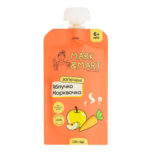 Пюре фруктовое детское MARK&MART (Марк и Март) Запеченное яблочко и морковочка без сахара гомогенизированное стерильное 120 г