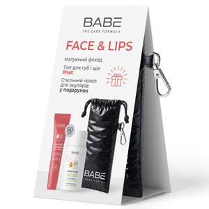 Набор косметический BABE LABORATORIOS (Бабе Лабораториос) Face and Lips pink Флюид для лица 50 мл + Тинт для губ 20 мл + Чехол для очков