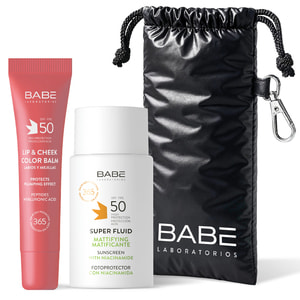 Набор косметический BABE LABORATORIOS (Бабе Лабораториос) Face and Lips pink Флюид для лица 50 мл + Тинт для губ 20 мл + Чехол для очков