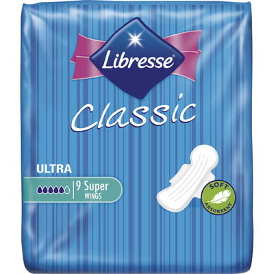 Прокладки гігієнічні жіночі LIBRESSE (Лібрес) Classic Ultra Super Soft (Класік ультра супер софт) 9 шт