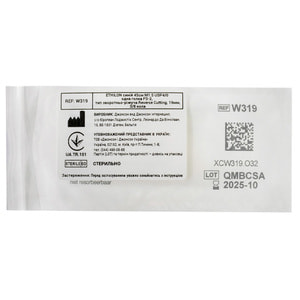 Шовный материал Ethilon (Этилон) USP 4/0, П-обратно-режущая игла 19 мм, 3/8 круга, длина 45 см артикул W319 (662)