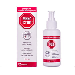 Дезодорант-антиперспірант для ніг Мікостоп для нормалізації потовиділення та усунення неприемного запаху ніг 150 мл