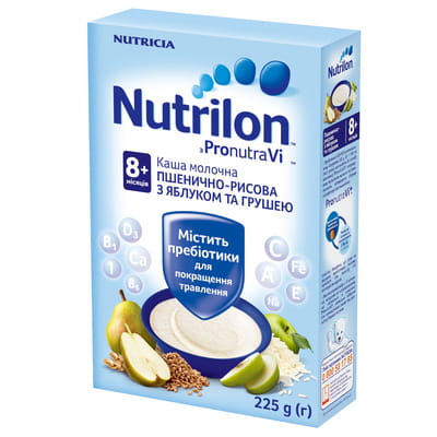 Каша молочная детская Нутриция NUTRILON (Нутрилон) Пшенично-рисовая с яблоком и грушей 225 г