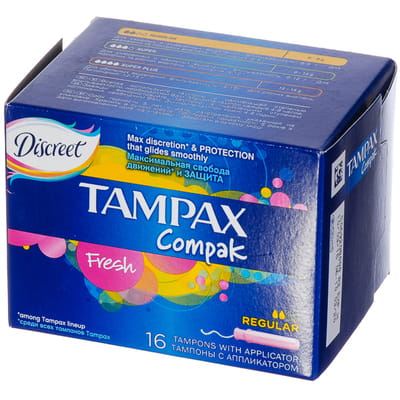 Тампоны женские TAMPAX (Тампакс) Compak (Компакт) Fresh Regular (Фреш Регуляр) с аппликатором 16 шт