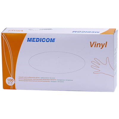 Перчатки виниловые многоцелевые припудренные нестерильные Medicom (Медиком) размер M 1 пара