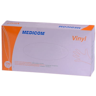 Рукавички вінілові багатоцільові нестерильні припудрені Medicom (Медіком) розмір L 1 пара