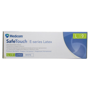 Перчатки латексные смотровые припудренные нестерильные Medicom (Медиком) Safe-Touch (Сейф тач) E-series Latex размер L 1 пара