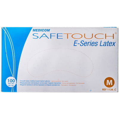 Перчатки латексные смотровые припудренные нестерильные Medicom (Медиком) Safe-Touch (Сейф тач) размер M 1 пара