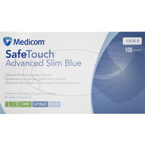 Перчатки смотровые нитриловые нестерильные неприпудренные SafeTouch Advanced Slim Blue текстурированные размер L Medicom 1 пара