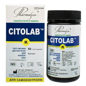 Тест-смужки Citolab K (Цитолаб K) для визначення кетонів (ацетона) в сечі 50 шт