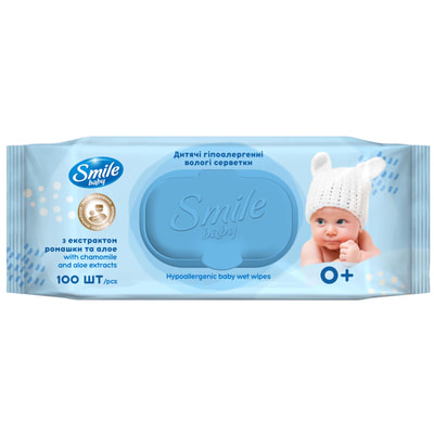 Салфетки влажные детские SMILE (Смайл) Baby (Бэби) Сок алоэ и экстракт ромашки 100 шт