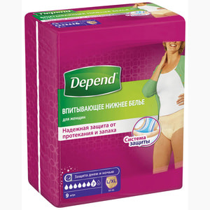 Подгузники-трусы для взрослых DEPEND (Депенд) женские размер  L/XL 9 шт