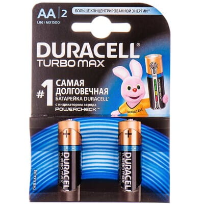Батарейки DURACELL (Дюрасель) TurboMax (ТурбоМакс) AA алкалиновые 1,5V LR6 2 шт