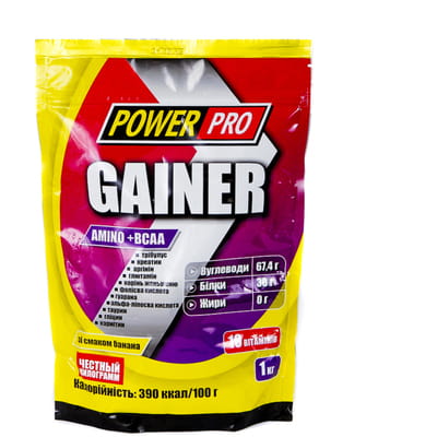 Гейнер с протеином POWER PRO (Павер про) GAINER со вкусом банана 1 кг