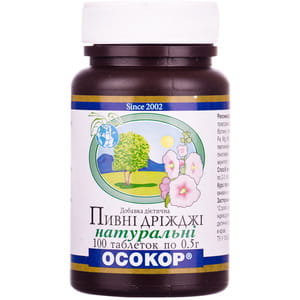 Дріжджі пивні натуральні таблетки по 0,5 г флакон 100 шт Осокор