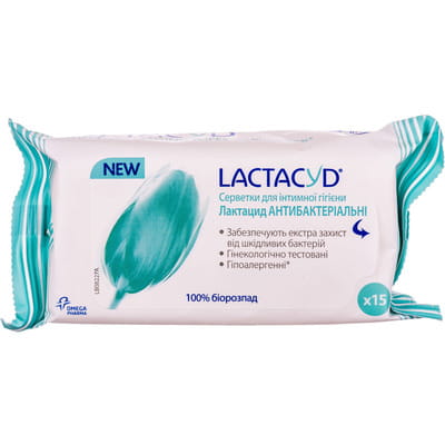 Серветки для інтимної гігієни Lactacyd (Лактацид) Антибактеріальні 15 шт
