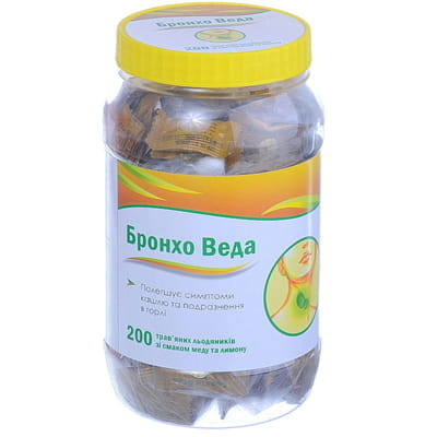 Леденцы травяные при кашле и бронхите Бронхо Веда со вкусом мёда и лимона банка 200 шт