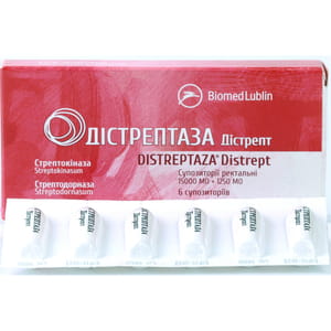 Дистрептаза Дистрепти супп. ректал. 15000МЕ+1250МЕ №6