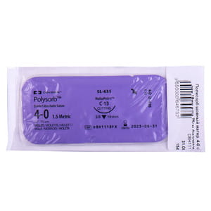 Шовный материал хирургический рассасывающийся Polysorb (Полисорб) 4-0 с обратно-режущей иглой 19 мм длина 75 см фиолетовый артикул SL-635