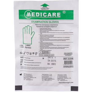 Рукавички оглядові стерильні Medicare (Медікеа) припудренні латексні розмір М 1 пара