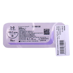 Шовний матеріал що розсмоктується Вікрил розмір USP 3/0, колюча голка 31 мм, 1/2 кола, довжина 75см артикул W9130