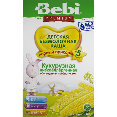 Каша безмолочная детская KOLINSKA BEBI Premium (Колинска беби премиум) Кукурузная низкоаллергенная с пребиотиком 200 г