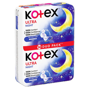 Прокладки гигиенические женские KOTEX (Котекс) Ultra Night Duo (Ультра найт дуо) 14 шт