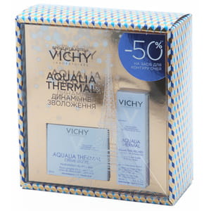 Промо набор VICHY (Виши) Аквалия Термаль Легкий крем для лица 50мл + Бальзам увлажняющий для контура глаз 15мл + тональний флюид 1мл