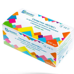 Салфетка Волес из нетканого материала со спиртовой пропиткой размер 60мм х 30мм 100 шт