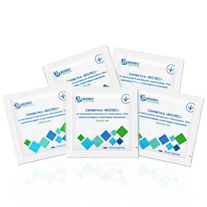 Салфетка Волес из нетканого материала со спиртовой пропиткой размер 60мм х 30мм 100 шт