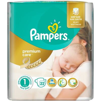 Подгузники для детей PAMPERS Premium Care (Памперс Премиум) Newborn (Ньюборн) 1 от 2 до 5 кг 22 шт