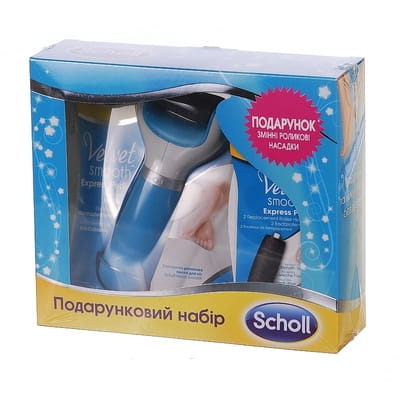 Набор пилка роликовая электрическая Scholl (Шолль) Velvet smooth  для удаления огрубевшей кожи стоп + ролик средней жесткости  голубой