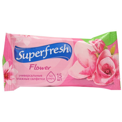 Салфетки влажные SUPER FRESH Flower 15 шт