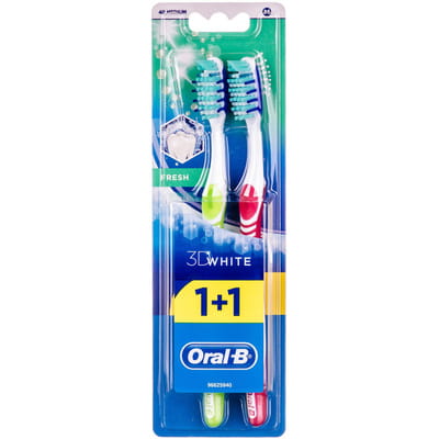 Зубная щетка ORAL-B (Орал-би) 3D White (3 ДЭ Вайт) Свежесть 40 средней жесткости 2 шт