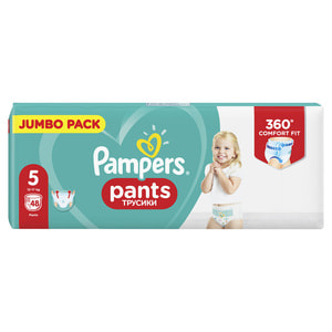 Подгузники - трусики для детей PAMPERS Pants (Памперс Пантс) Junior 5 от 12 до 17 кг джамбо упаковка 48 шт