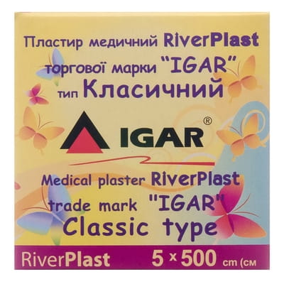 Пластырь медицинский Riverplast (Риверпласт) Игар классический хлопковый картонная упаковка размер 5 см х 500 см 1 шт