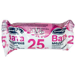 Вата медична гігроскопічна нестерильна ролик 25 г Білосніжка