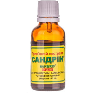 Сандрин трав'яний екстракт для профілактики захворювань ротової порожнини та зміцнення ясен флакон 25 мл