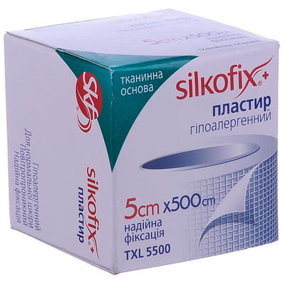 Пластырь Silkofix (Силкофикс) фиксирующий на тканевой основе размер 5смх500 см