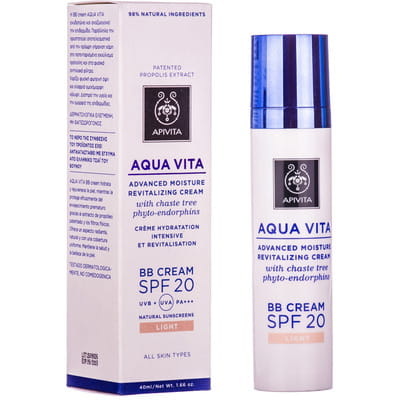 Крем APIVITA (Апивита) AQUA VITA для интенсивного увлажнения и оздоровления кожи с фито-эндорфинами Авраамового дерева BB Crem SPF20 Светлый 40 мл